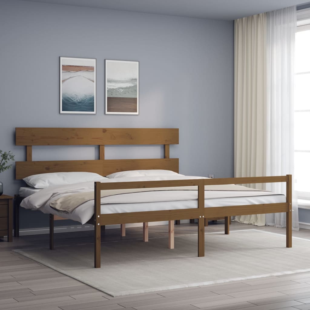 Seniorenbett mit Kopfteil Honigbraun Super Kingsize Massivholz