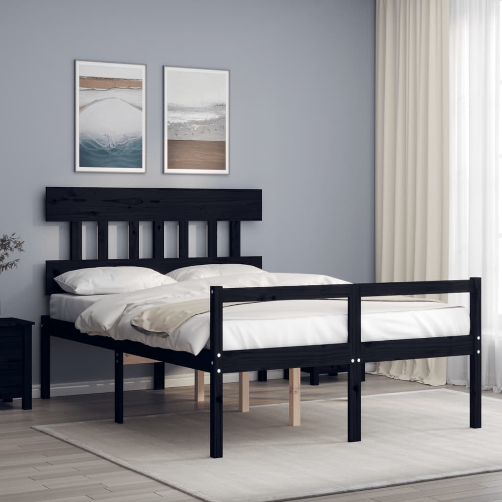 Seniorenbett mit Kopfteil Schwarz Massivholz