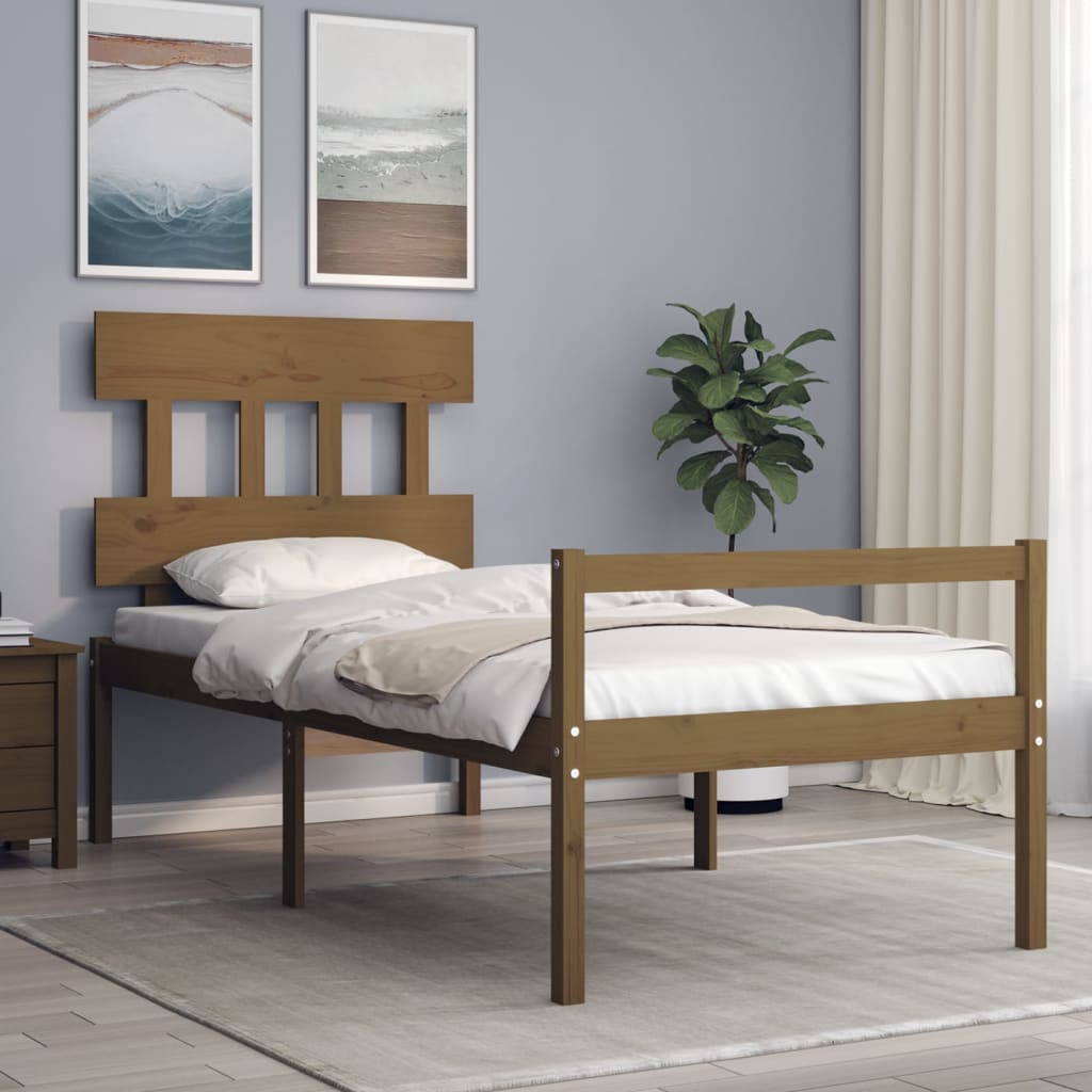 Massivholzbett mit Kopfteil Honigbraun 90x200 cm