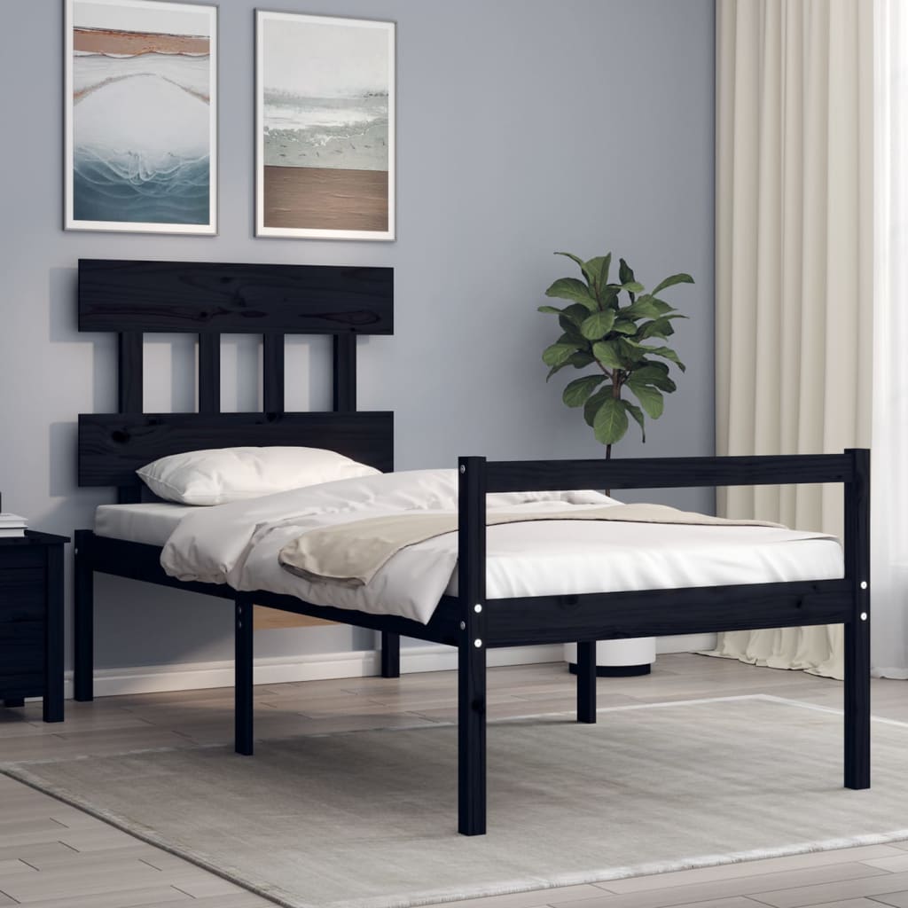 Massivholzbett mit Kopfteil Schwarz 90x200 cm