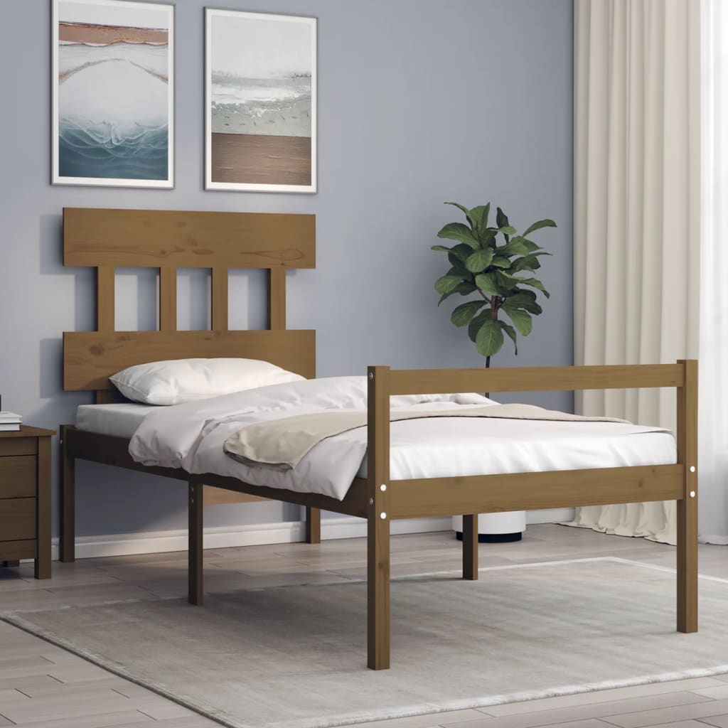 Seniorenbett mit Kopfteil 100x200 cm Honigbraun Massivholz