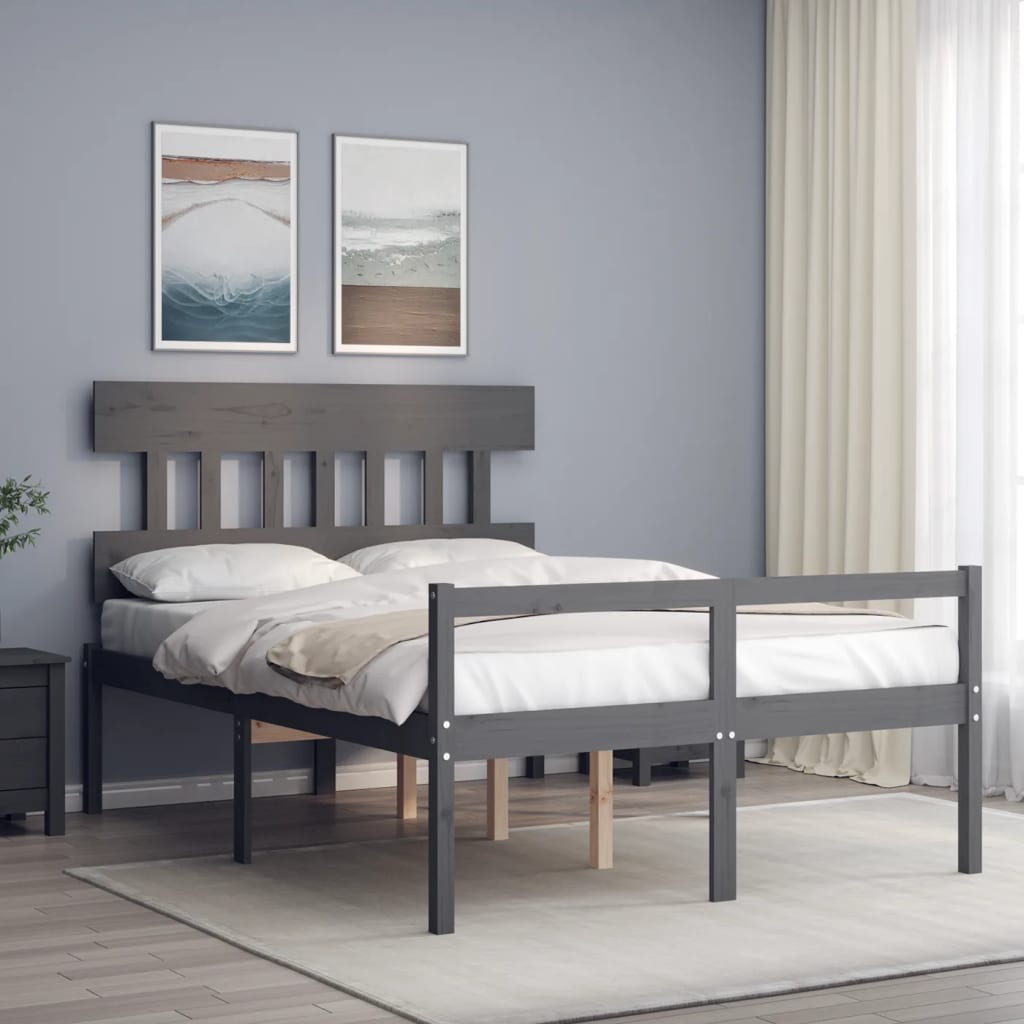 Seniorenbett mit Kopfteil 140x200 cm Grau Massivholz