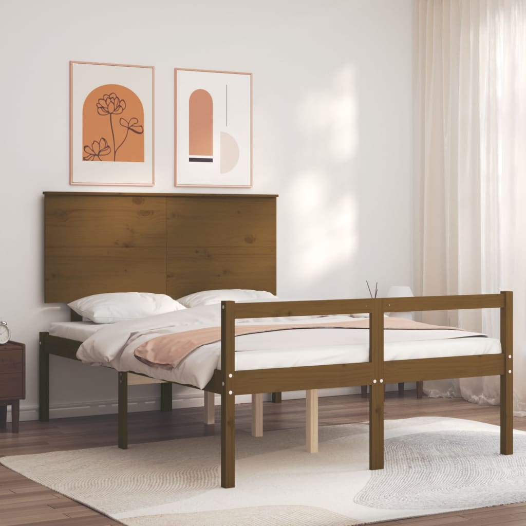 Seniorenbett mit Kopfteil 140x190 cm Honigbraun Massivholz