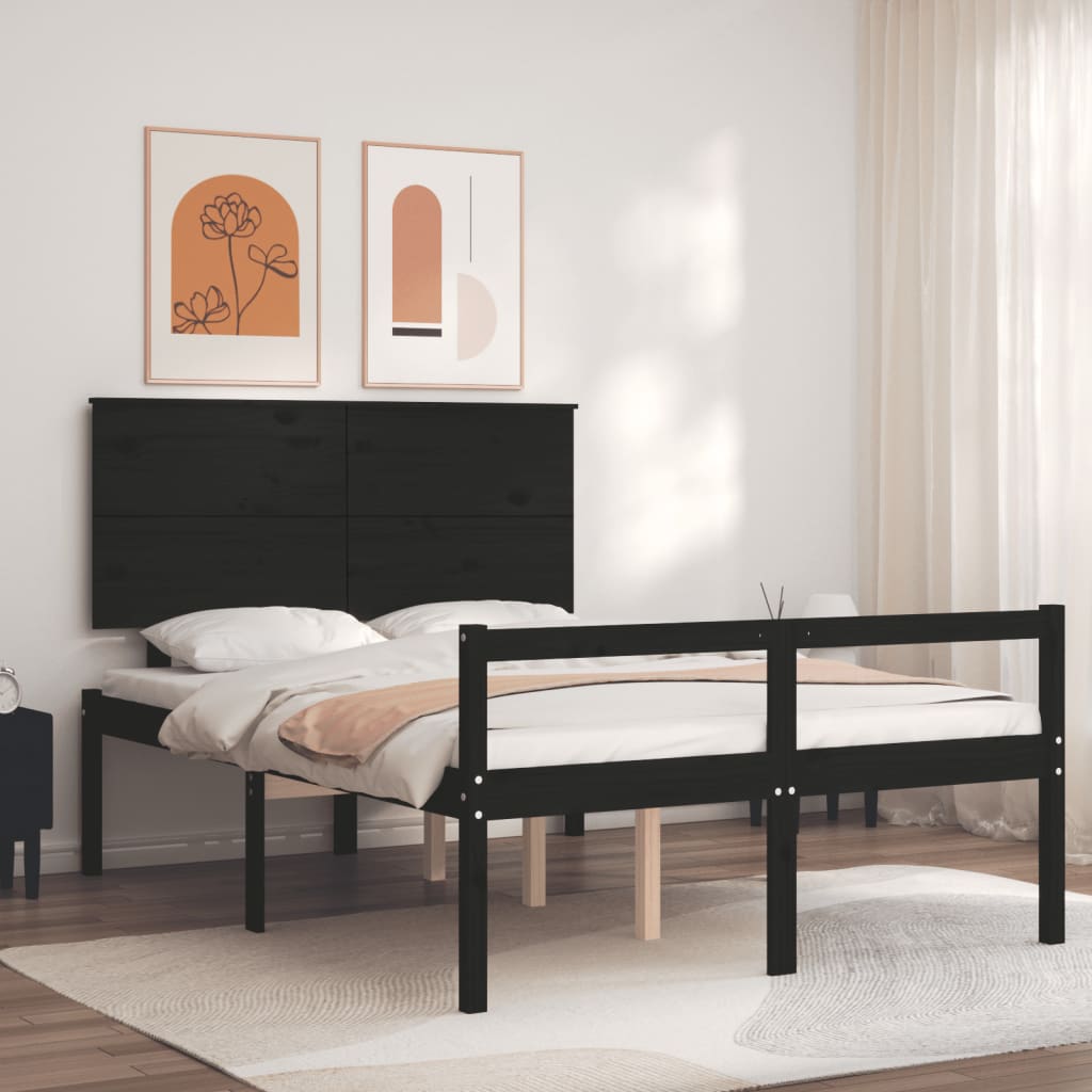 Massivholzbett mit Kopfteil Schwarz 140x190 cm