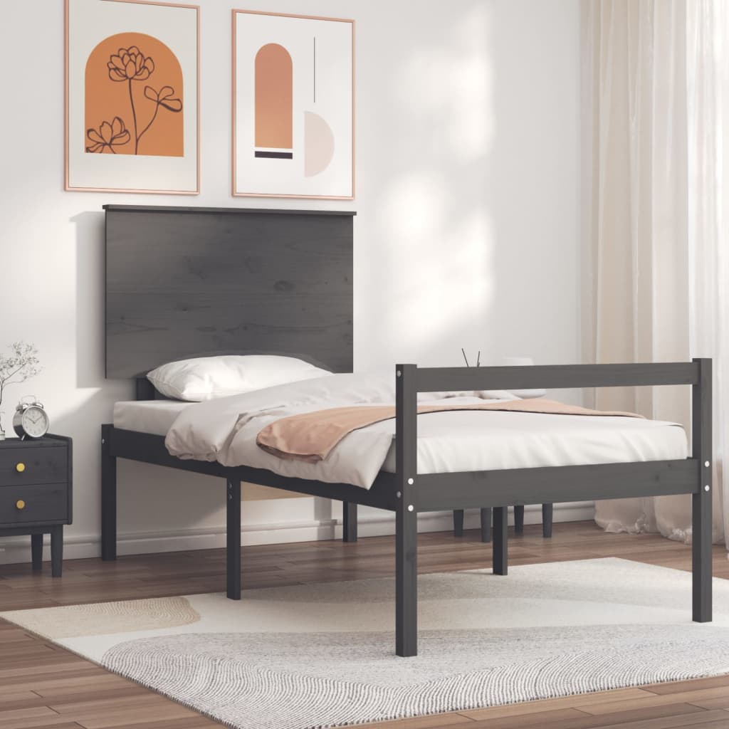 Massivholzbett mit Kopfteil Grau 90x200 cm