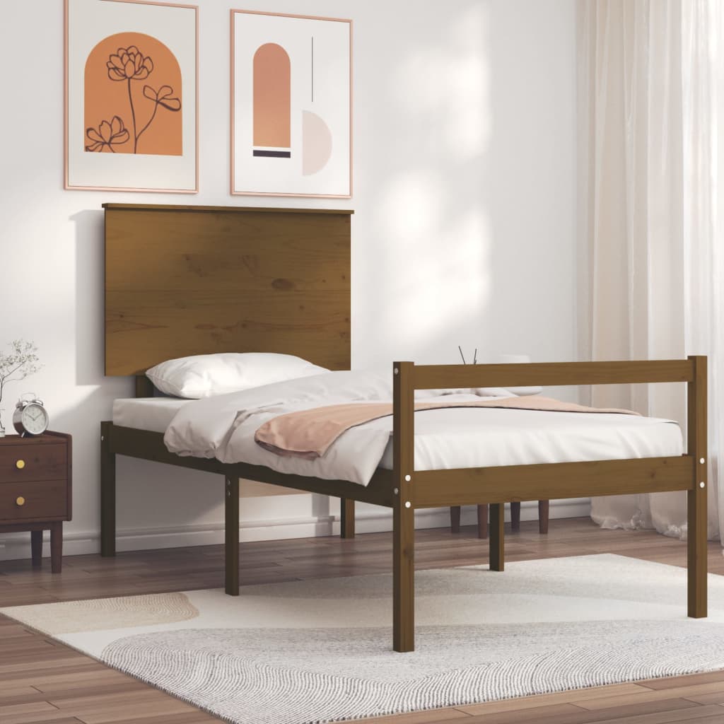 Massivholzbett mit Kopfteil Honigbraun 90x200 cm