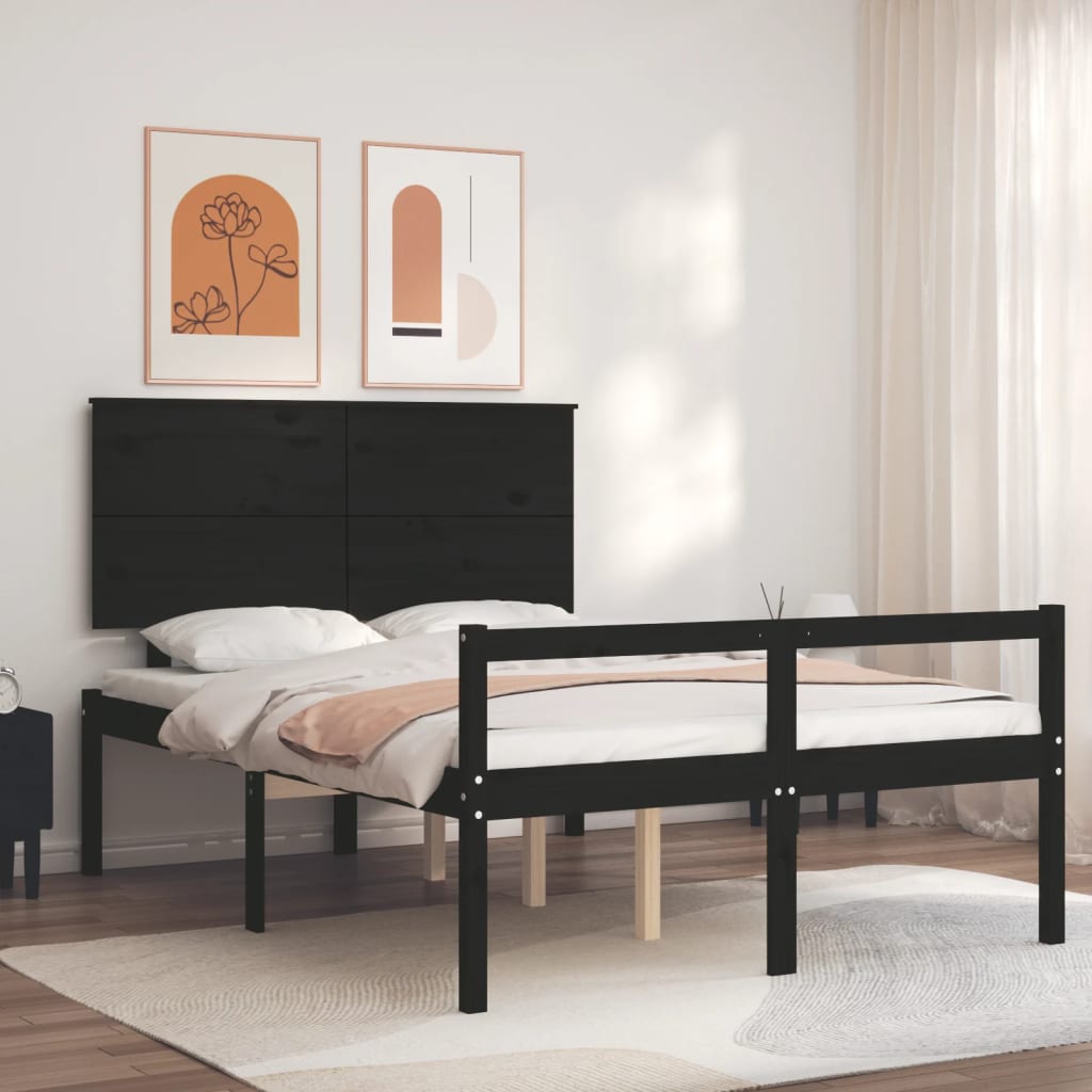 Seniorenbett mit Kopfteil 120x200 cm Schwarz Massivholz