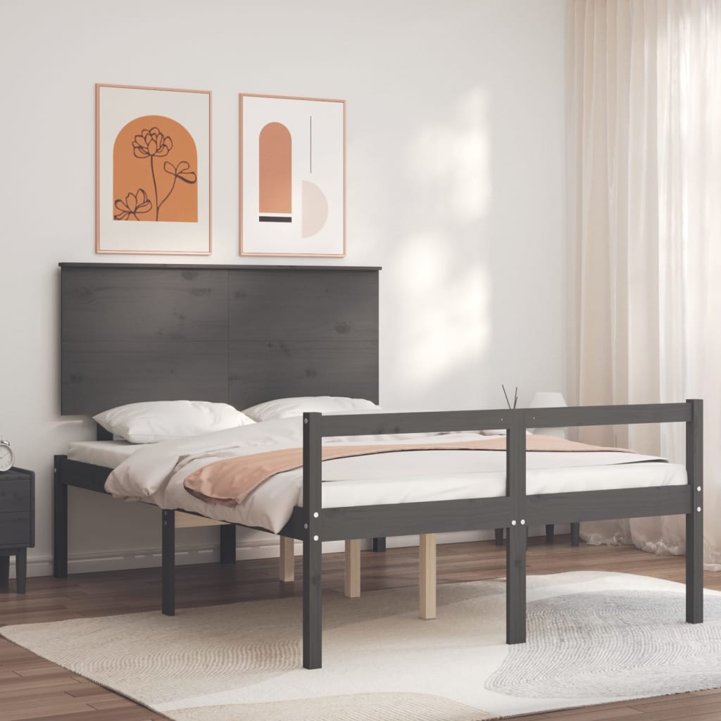 Seniorenbett mit Kopfteil 140x200 cm Grau Massivholz
