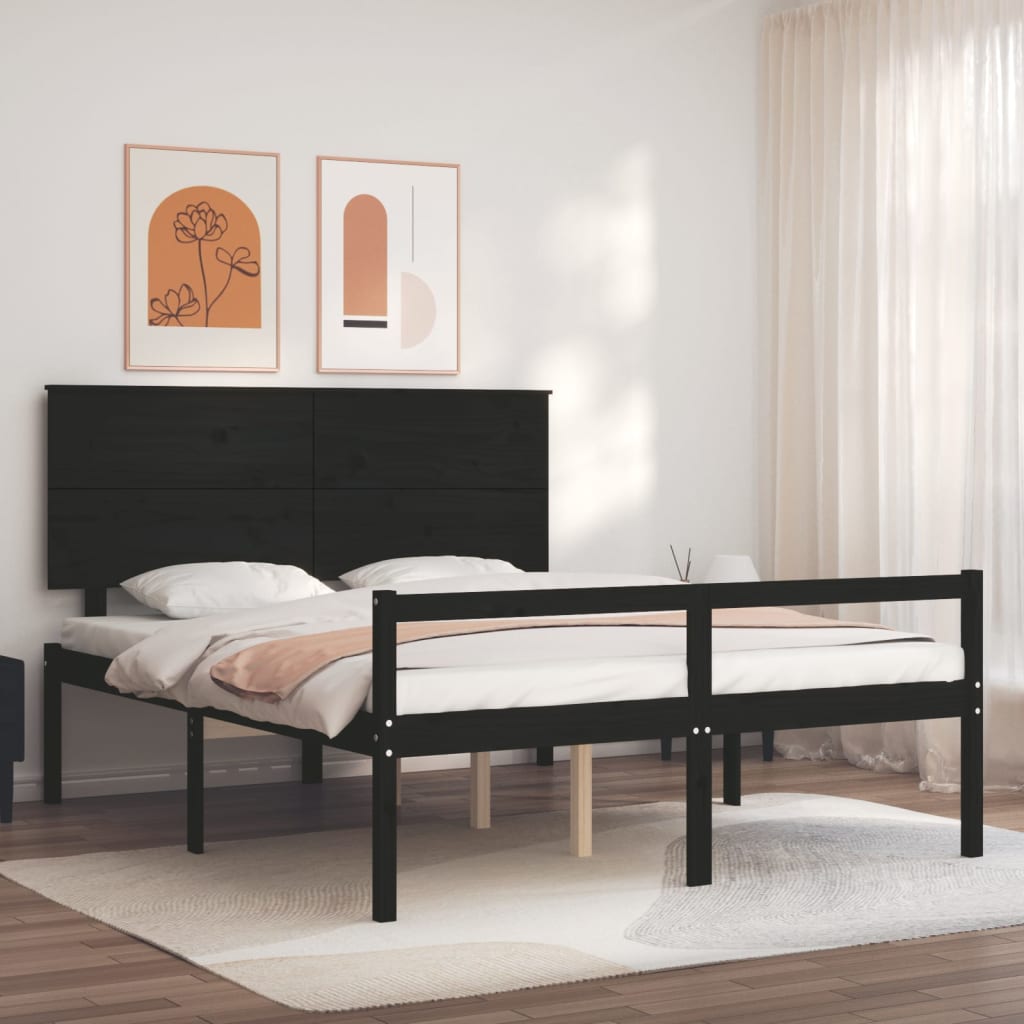 Massivholzbett mit Kopfteil Schwarz 160x200 cm