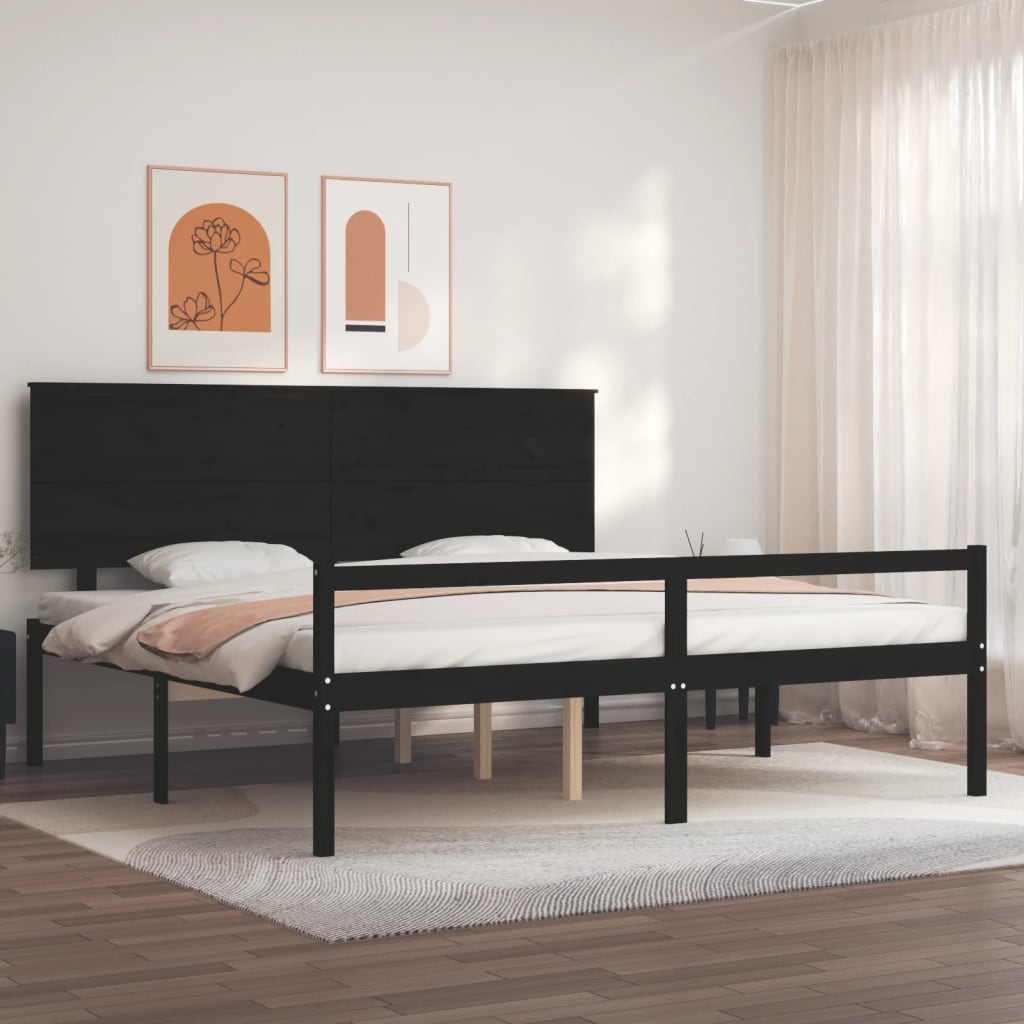Massivholzbett mit Kopfteil Schwarz