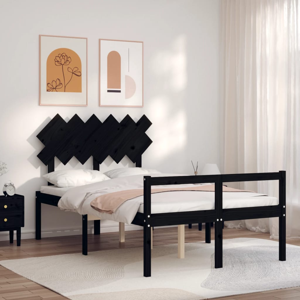 Seniorenbett mit Kopfteil Schwarz Massivholz