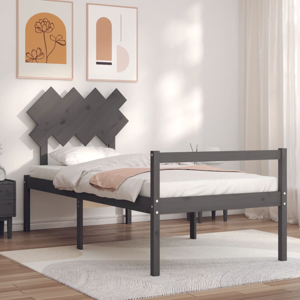 Massivholzbett mit Kopfteil Grau 90x200 cm