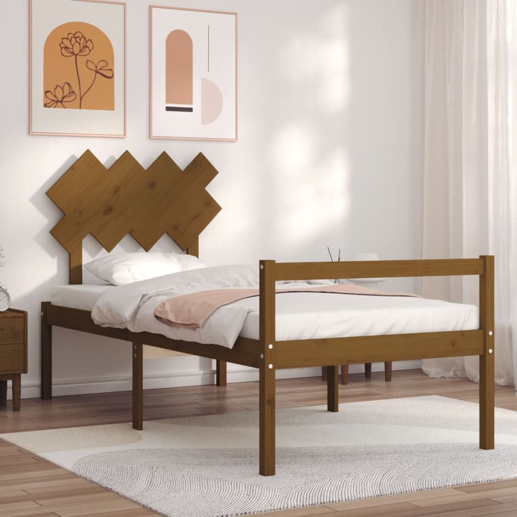Massivholzbett mit Kopfteil Honigbraun 90x200 cm