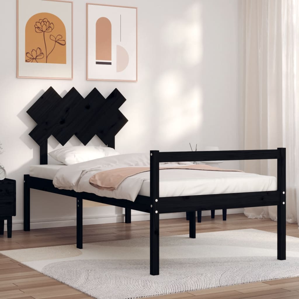 Massivholzbett mit Kopfteil Schwarz 90x200 cm