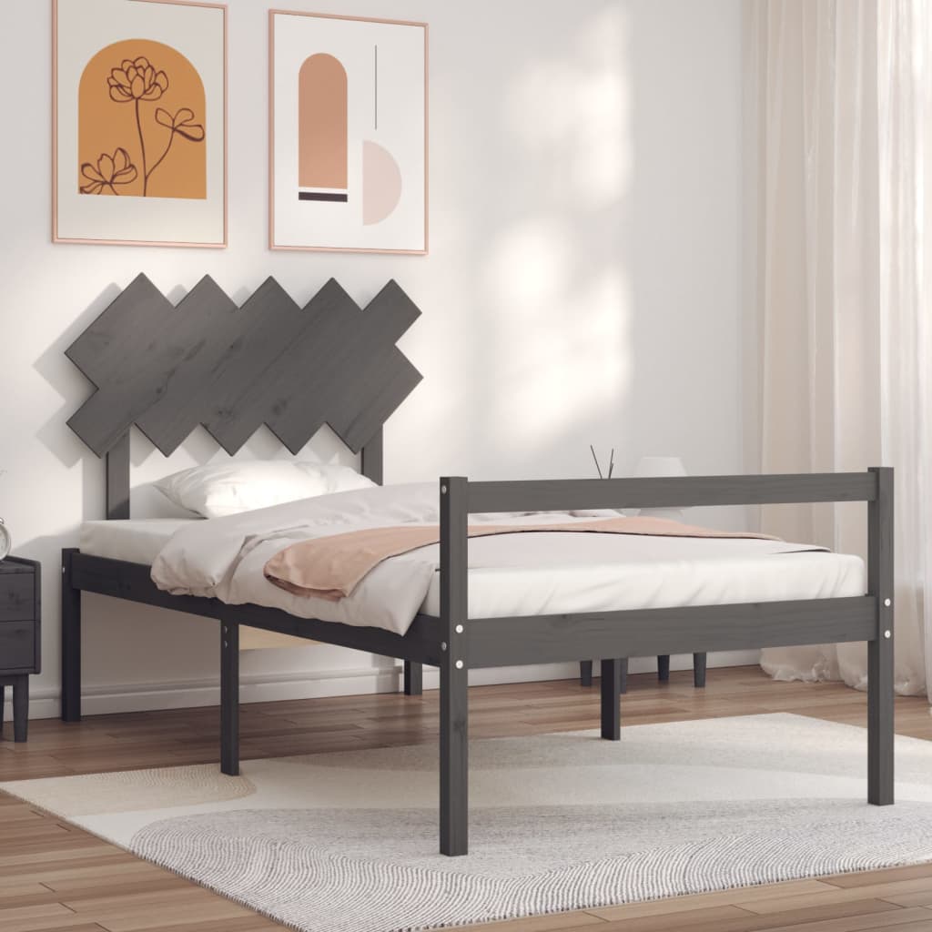 Seniorenbett mit Kopfteil 100x200 cm Grau Massivholz