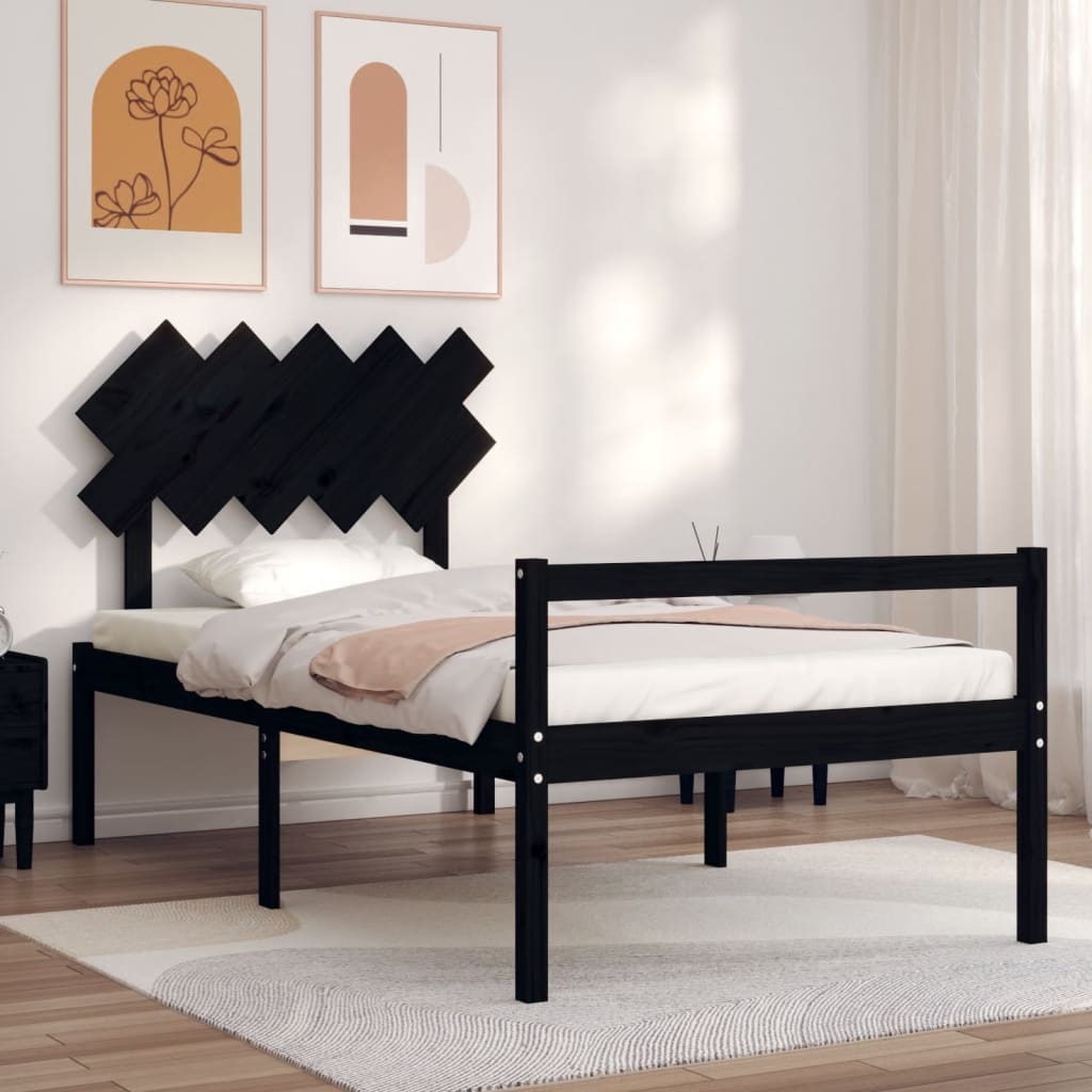 Seniorenbett mit Kopfteil 100x200 cm Schwarz Massivholz