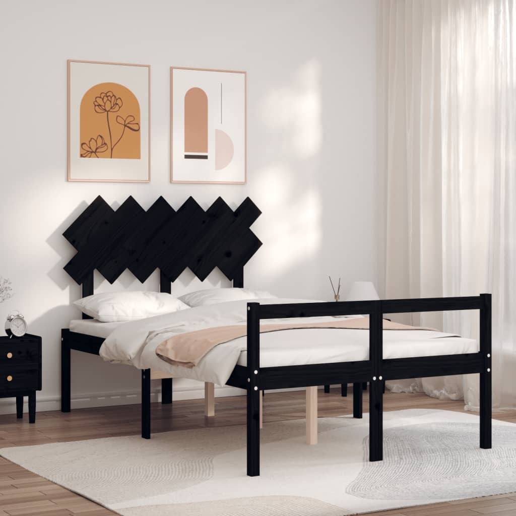 Seniorenbett mit Kopfteil 120x200 cm Schwarz Massivholz