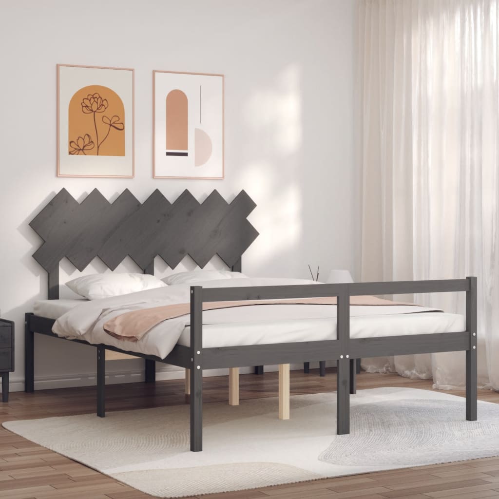 Seniorenbett mit Kopfteil 140x200 cm Grau Massivholz