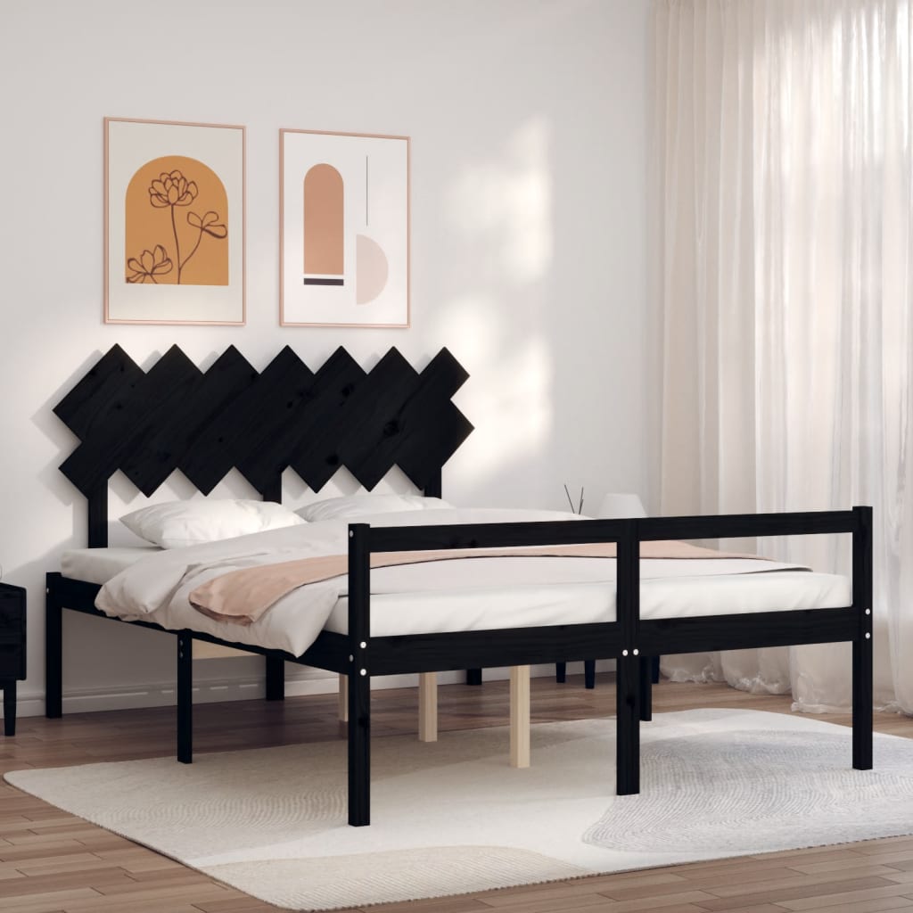Massivholzbett mit Kopfteil Schwarz 140x200 cm