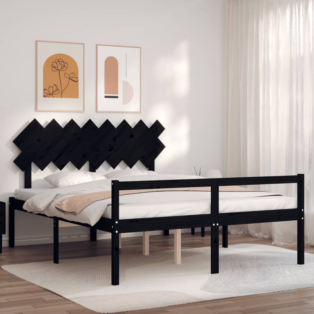 Massivholzbett mit Kopfteil Schwarz 160x200 cm