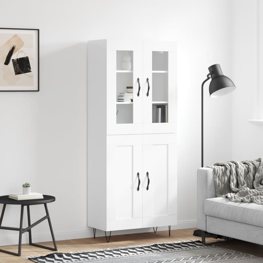 Highboard High Gloss White 69.5x34x180 cm Engineered Wood