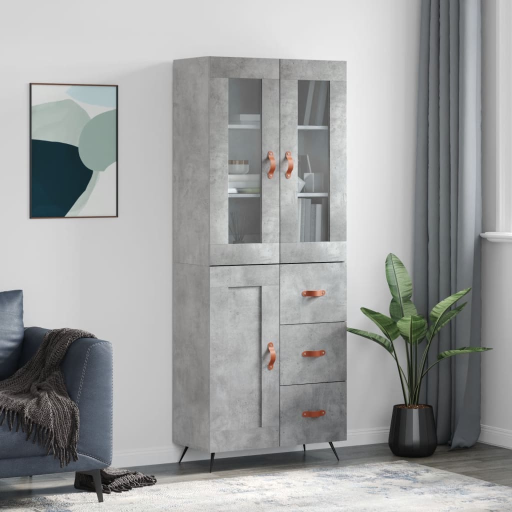 Highboard Concrete Grey 69.5x34x180 cm Engineered Wood