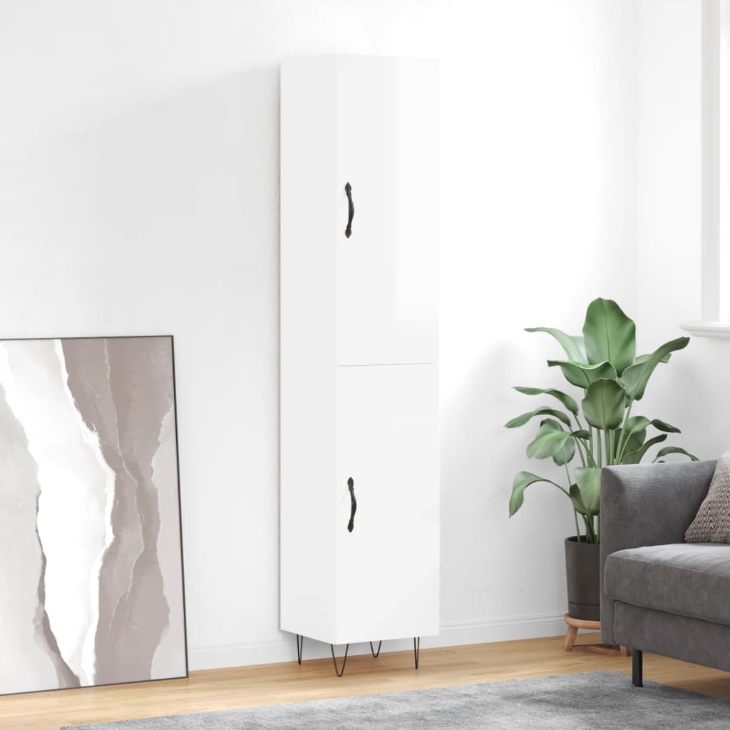 Highboard High Gloss White 34.5x34x180 cm Engineered Wood