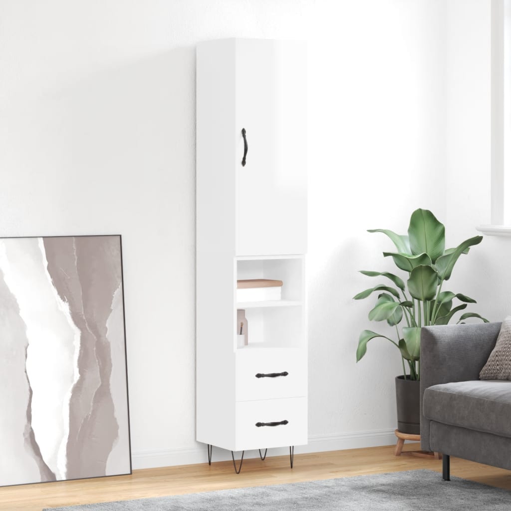 Highboard High Gloss White 34.5x34x180 cm Engineered Wood
