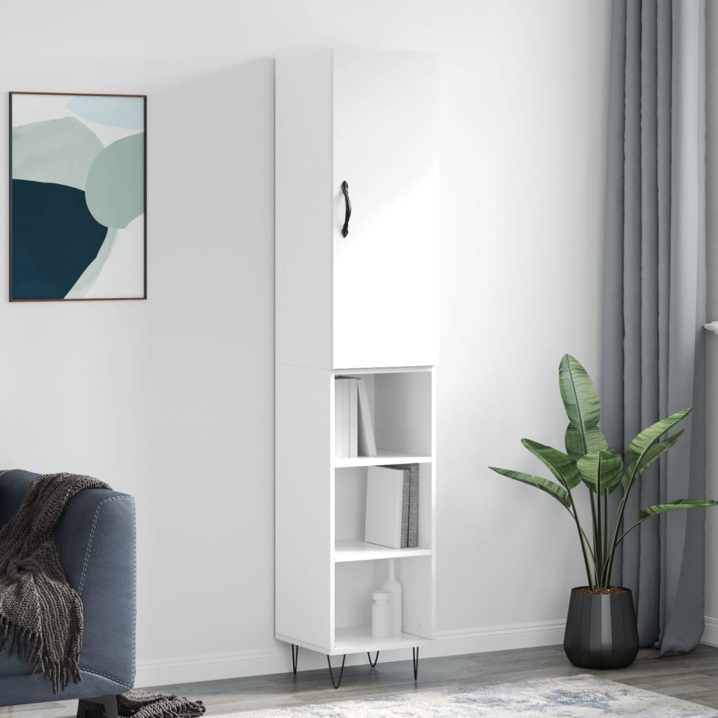 Highboard High Gloss White 34.5x34x180 cm Engineered Wood