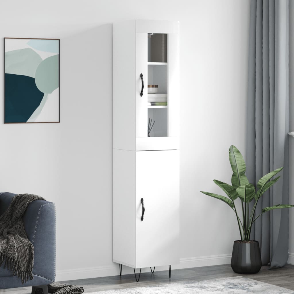 Highboard High Gloss White 34.5x34x180 cm Engineered Wood