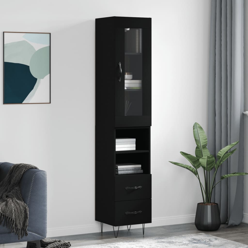 Highboard Black 34.5x34x180 cm Engineered Wood