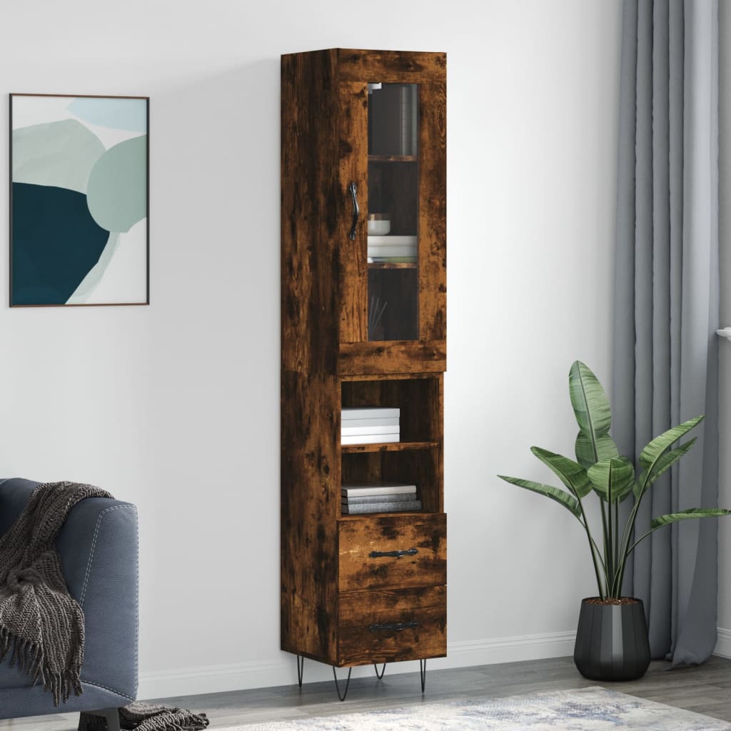 Highboard Smoked Oak 34.5x34x180 cm Engineered Wood