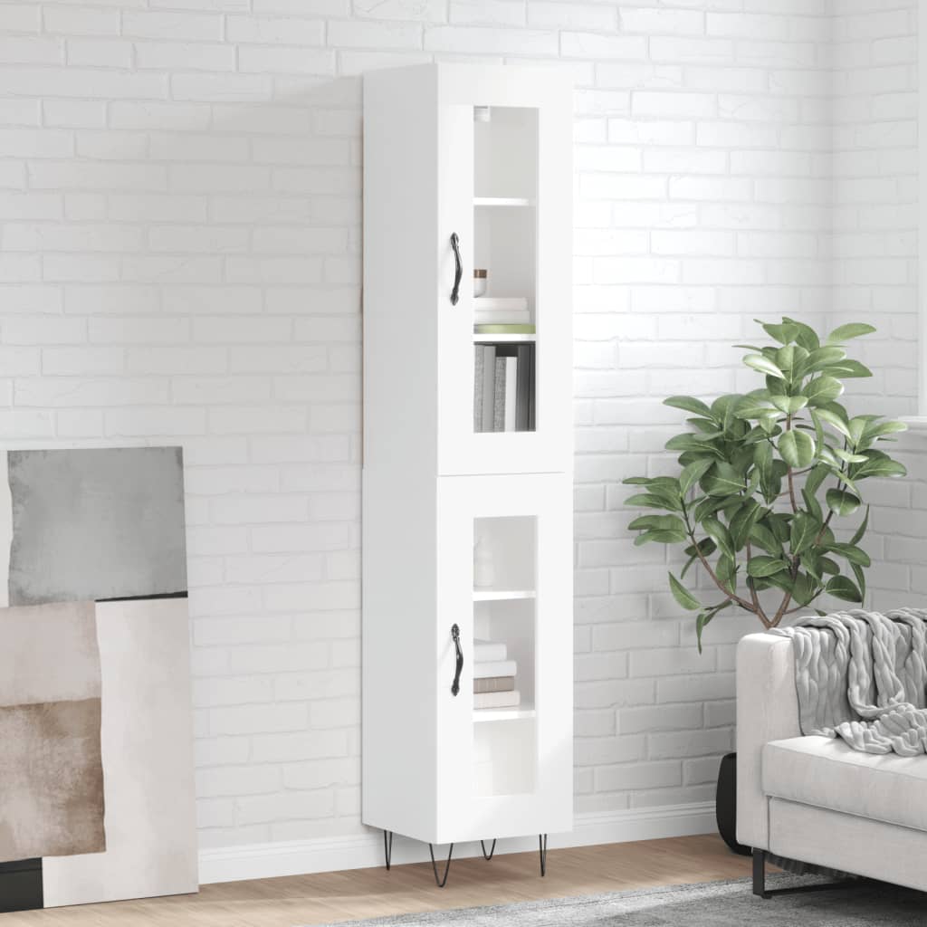 Highboard High Gloss White 34.5x34x180 cm Engineered Wood
