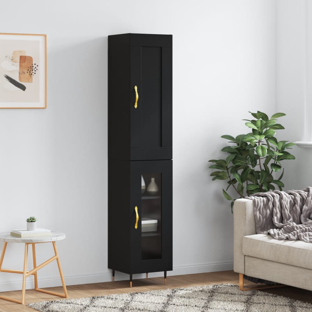 Highboard Black 34.5x34x180 cm Engineered Wood