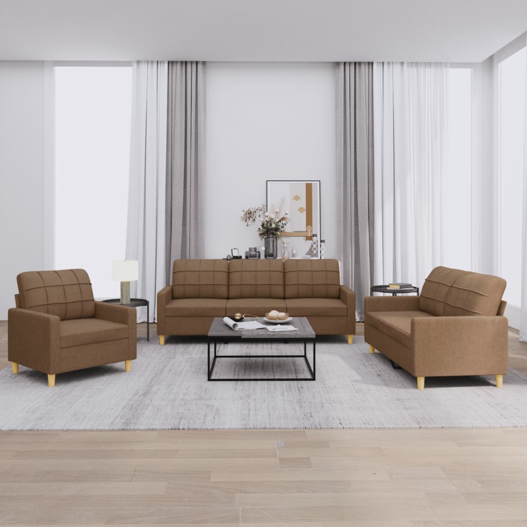 vidaXL 3-tlg. Sofagarnitur mit Kissen Braun Stoff