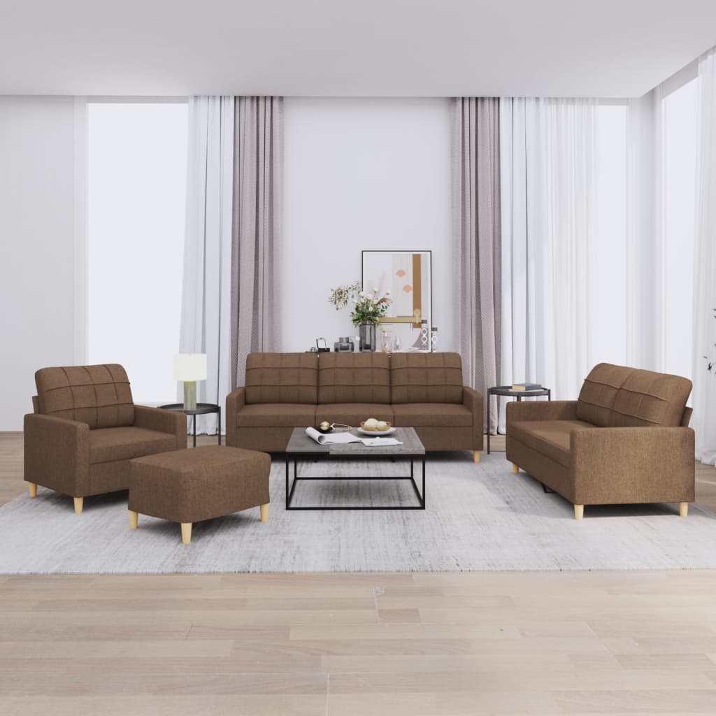 vidaXL 4-tlg. Sofagarnitur mit Kissen Braun Stoff