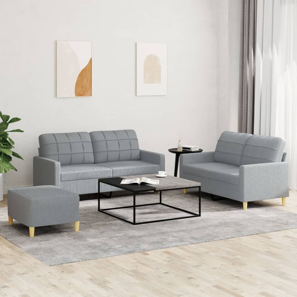 vidaXL Ensemble de canapés 3 pcs avec coussins Gris clair Tissu