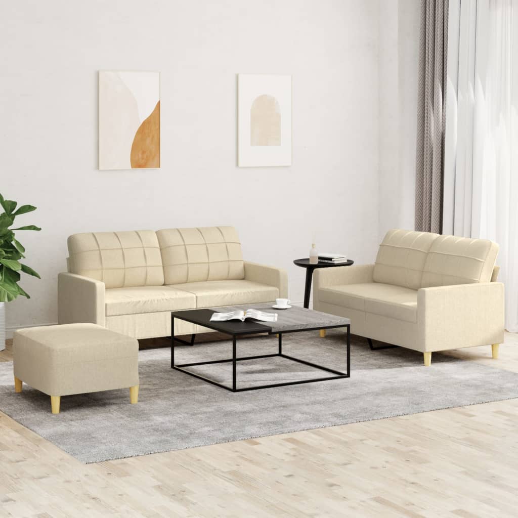 vidaXL Ensemble de canapés 3 pcs avec coussins Crème Tissu