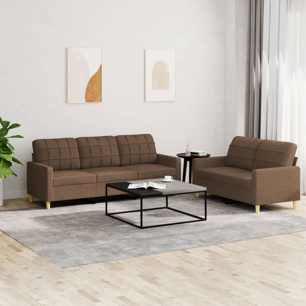 vidaXL 2-tlg. Sofagarnitur mit Kissen Braun Stoff