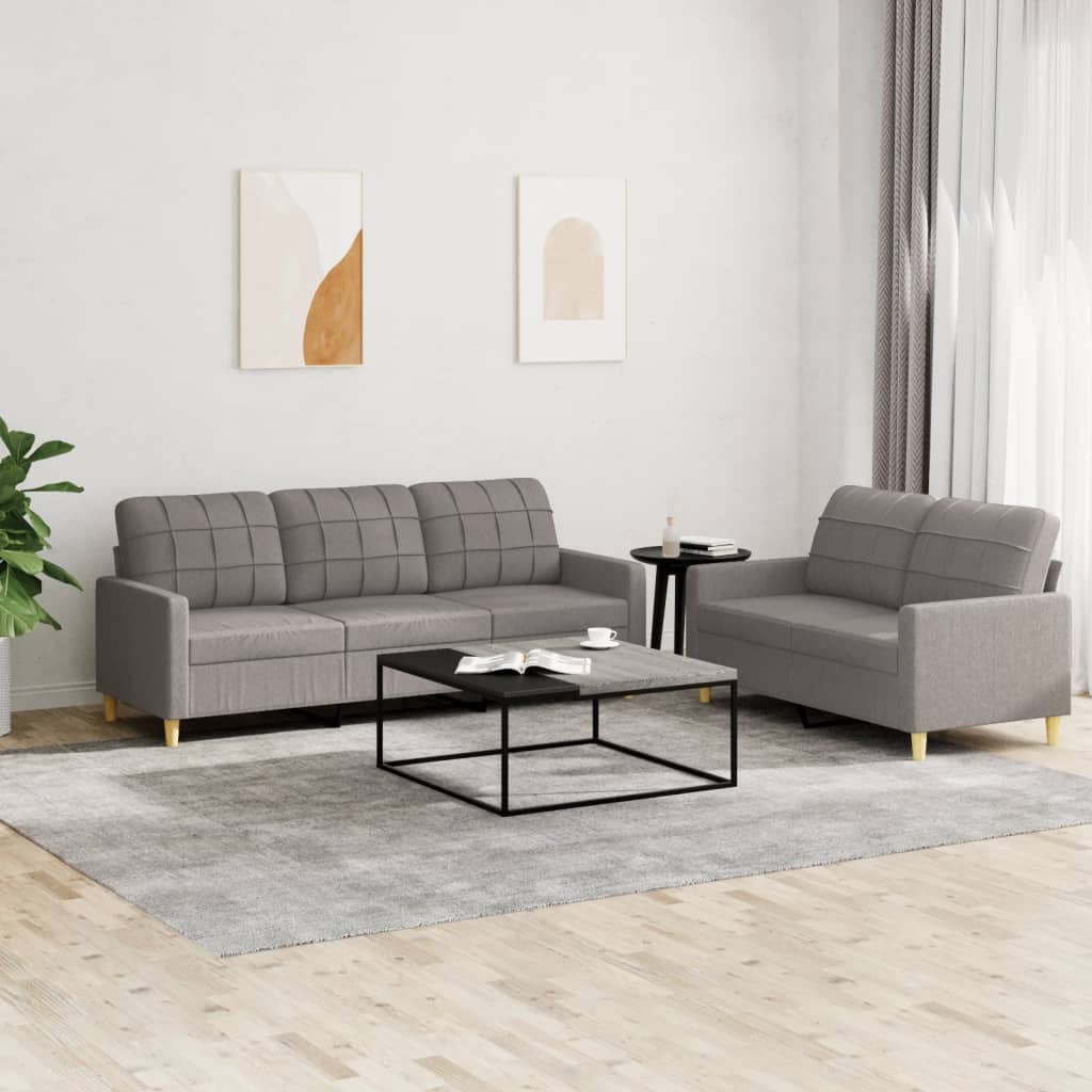 vidaXL 2-tlg. Sofagarnitur mit Kissen Taupe Stoff
