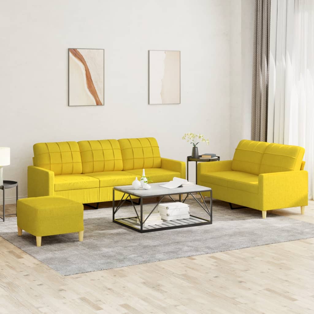 vidaXL Ensemble de canapés 3 pcs avec coussins Jaune clair Tissu
