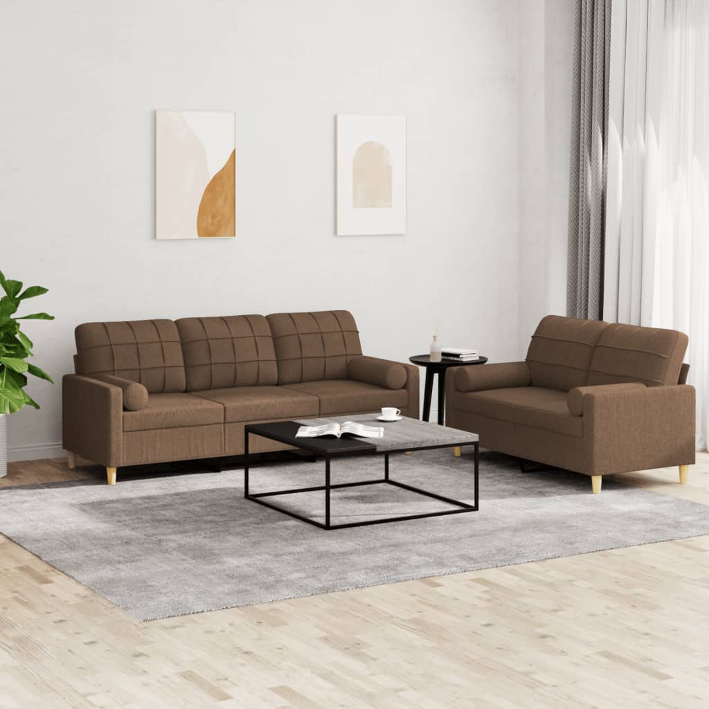 vidaXL 2-tlg. Sofagarnitur mit Kissen Braun Stoff