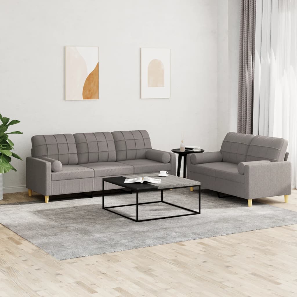 vidaXL 2-tlg. Sofagarnitur mit Kissen Taupe Stoff