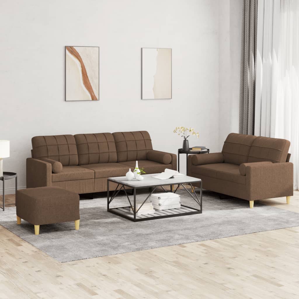 vidaXL 3-tlg. Sofagarnitur mit Kissen Braun Stoff