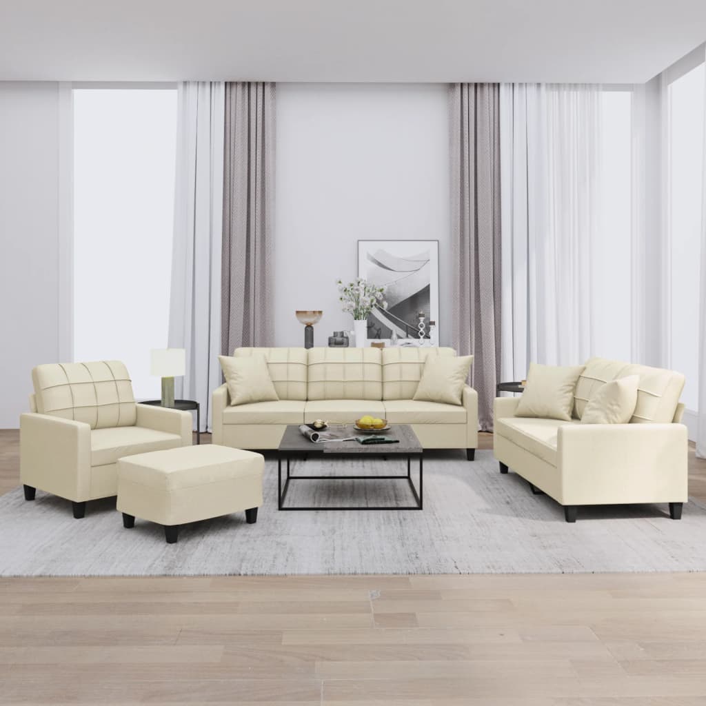vidaXL 4-tlg. Sofagarnitur mit Kissen Creme Kunstleder