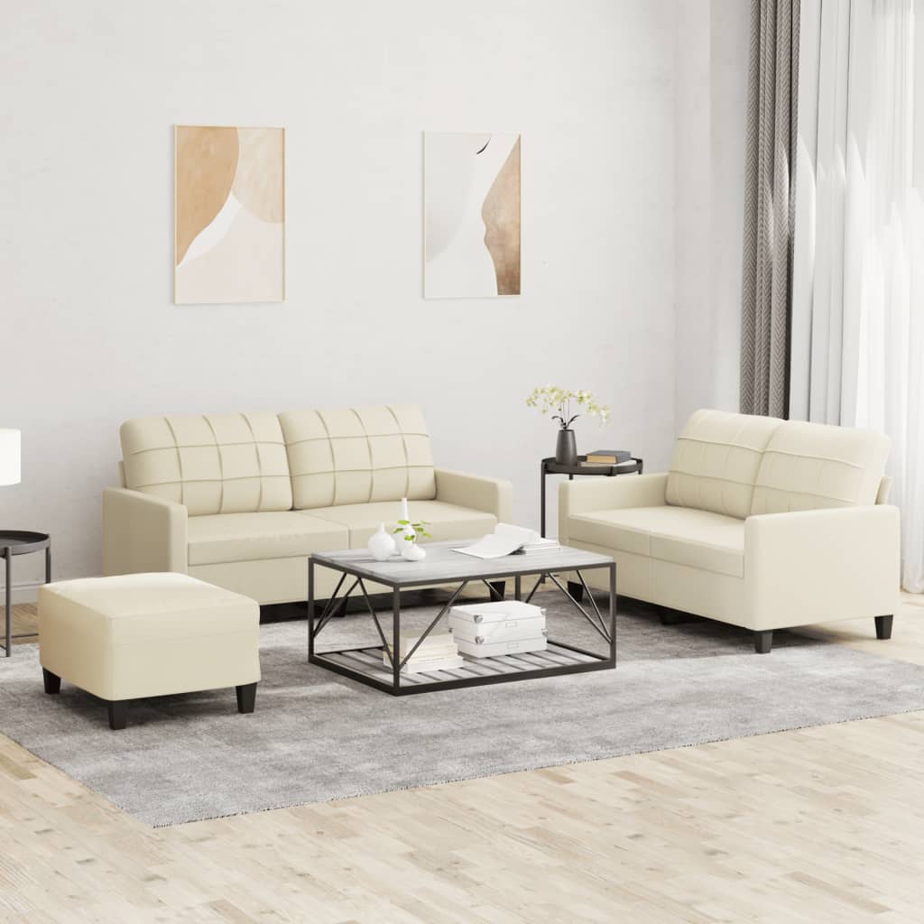 vidaXL 3-tlg. Sofagarnitur mit Kissen Creme Kunstleder