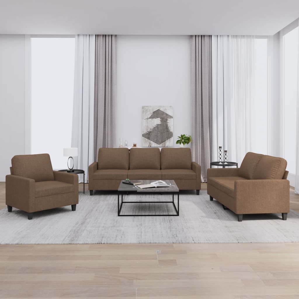 vidaXL 3-tlg. Sofagarnitur mit Kissen Braun Stoff