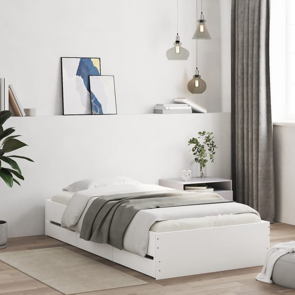 Bed Frame with Drawers without Mattress White 90x190 cm Single