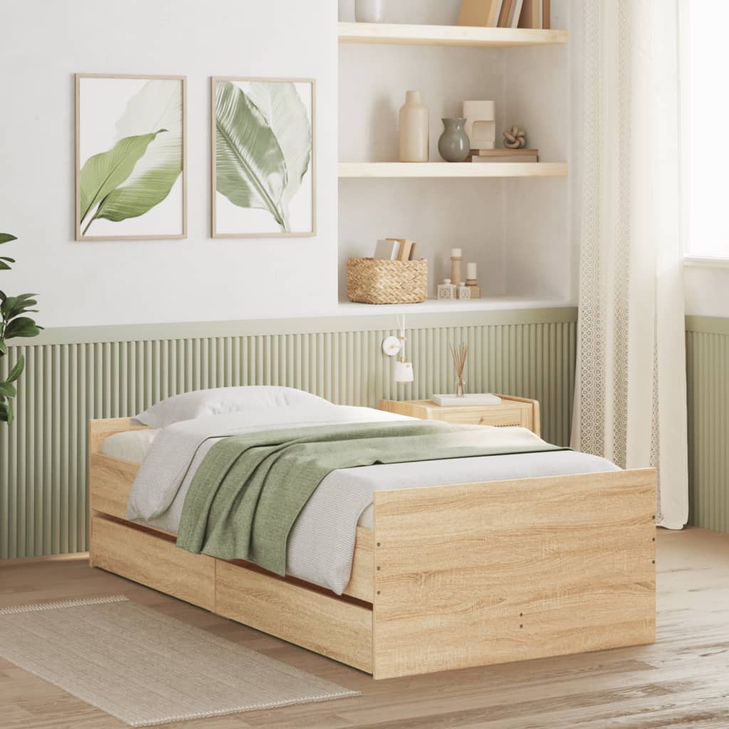 Bed Frame without Mattress Sonoma Oak 75x190 cm Small Single Small Single