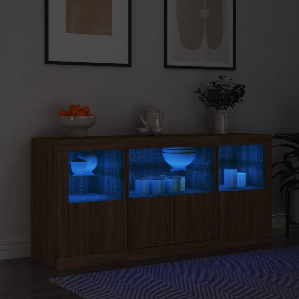 Sideboard with LED Lights Brown Oak 142.5x37x67 cm